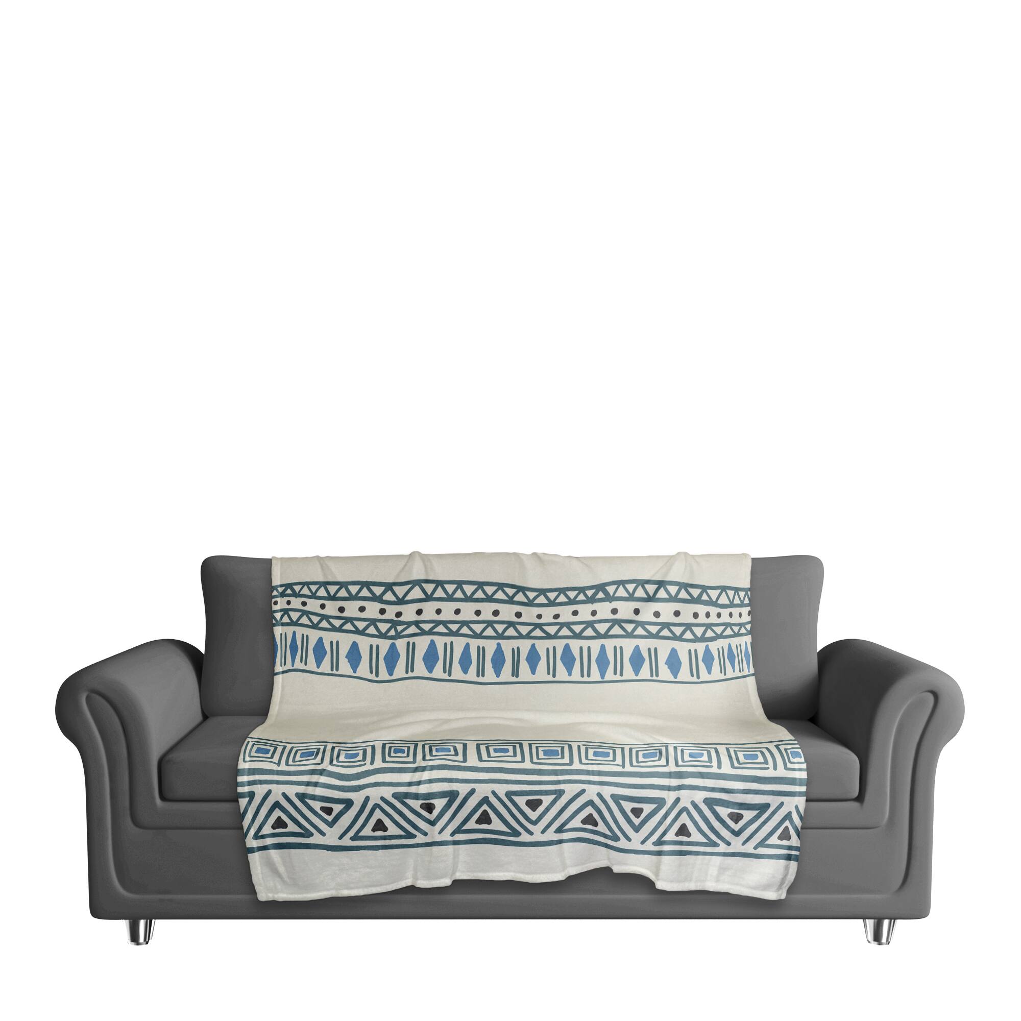 Blue & Cream Tribal Fleece Throw Blanket